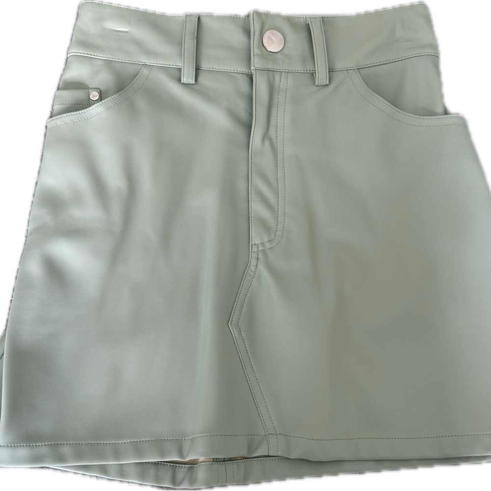 Central Park West Mint Green Faux Leather Mini Skirt